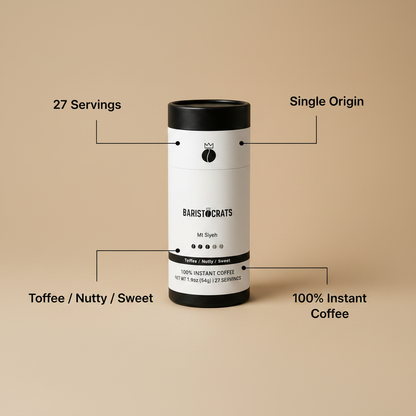 Baristocrats Mt Siyeh Single Origin Instant infographic with key product callouts