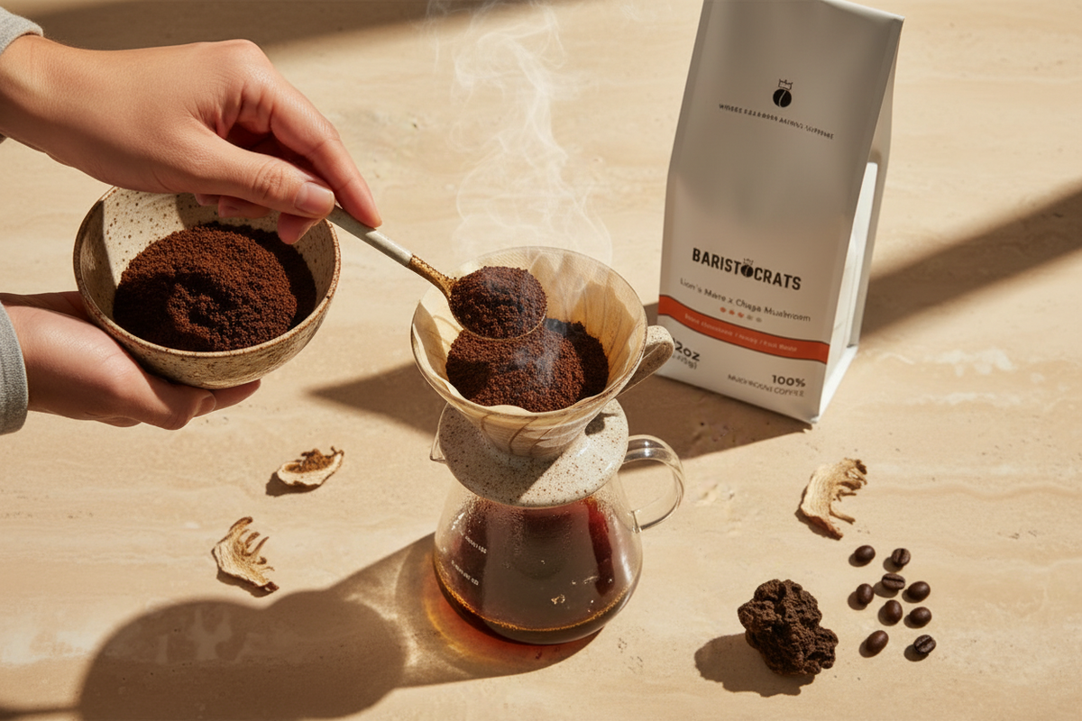 Brewing Lion's Mane x Chaga mushroom coffee