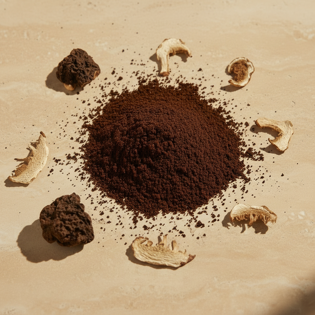 Lion's Mane x Chaga ground mushroom coffee close-up detail